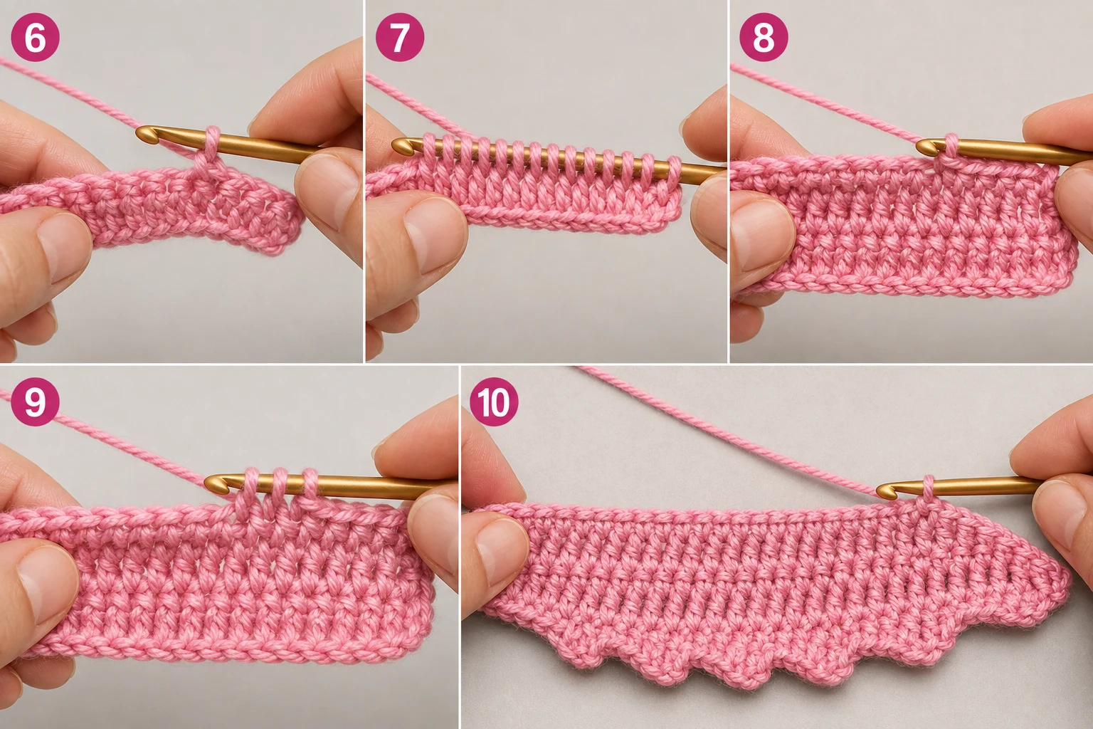 Steps 6–10 — crochet flower patterns