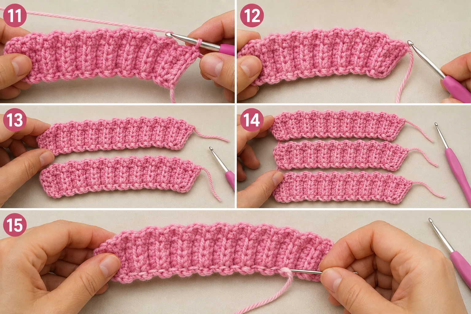 Steps 11–15 — crochet flower patterns