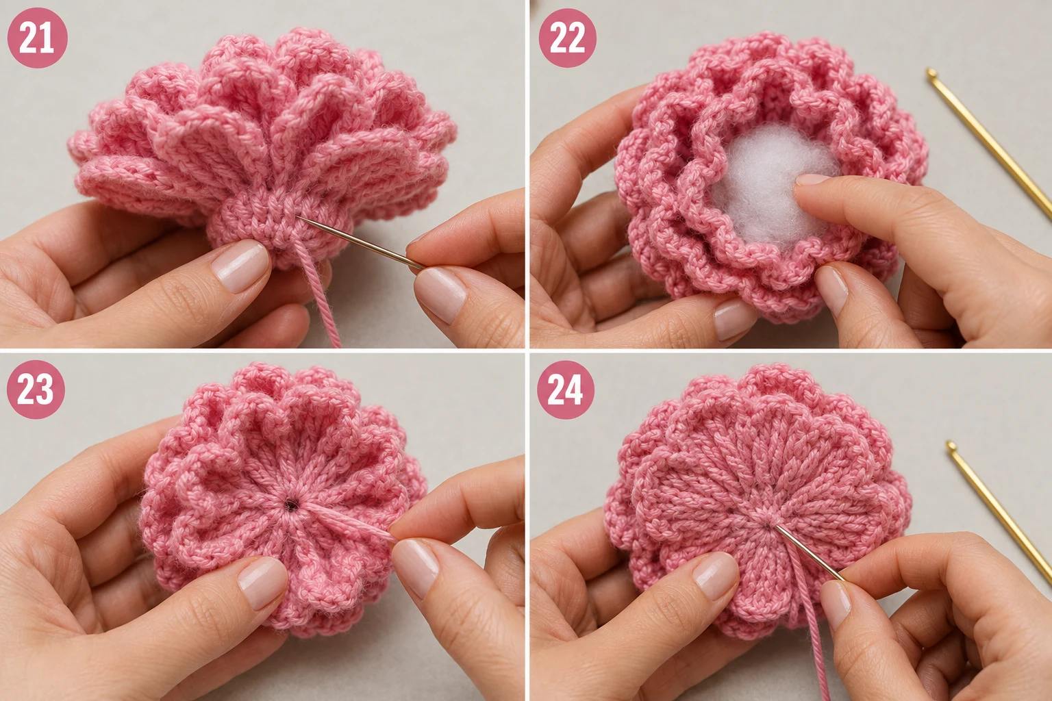 Steps 21–24 — crochet flower patterns