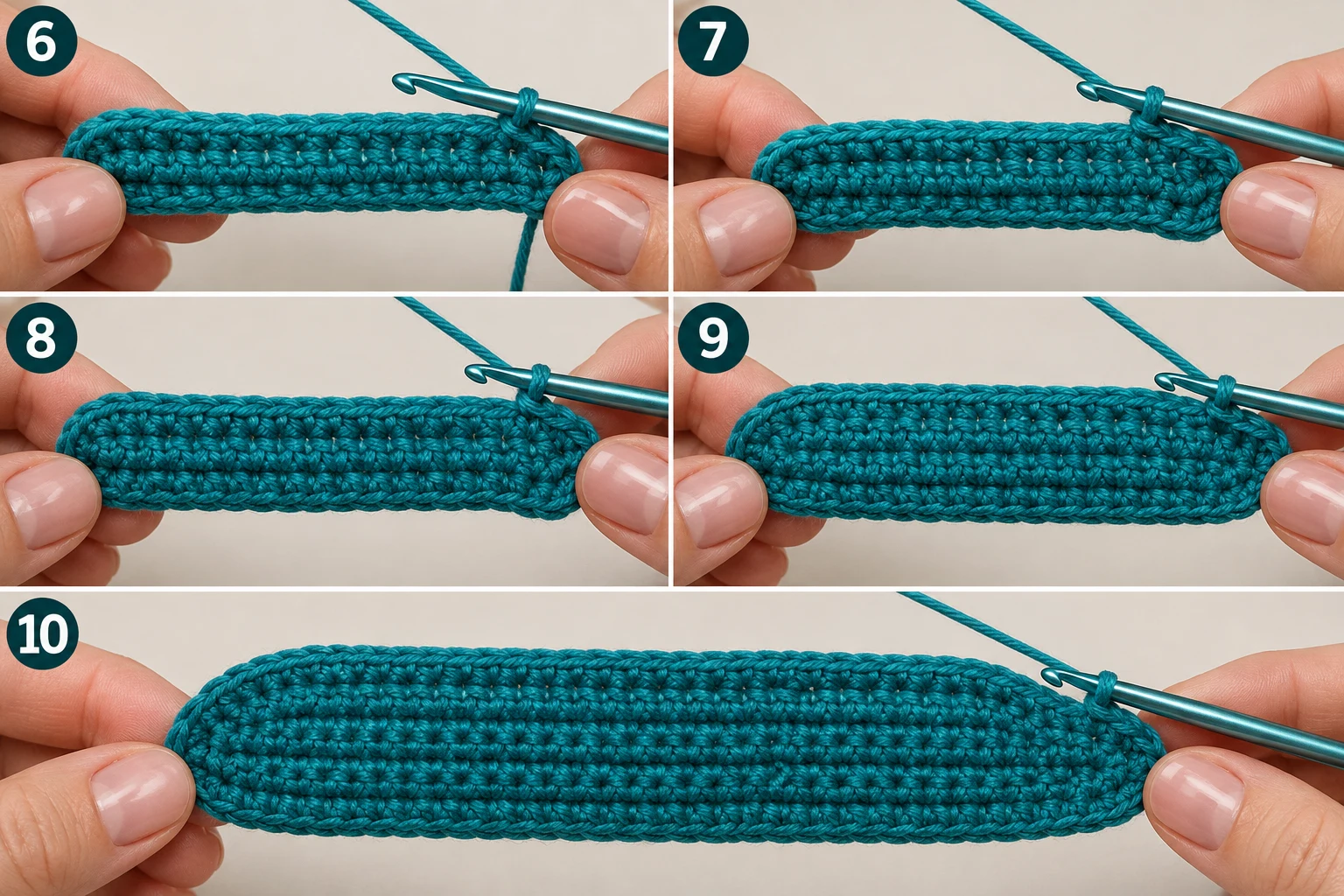 Steps 6–10 — crochet football applique patterns free
