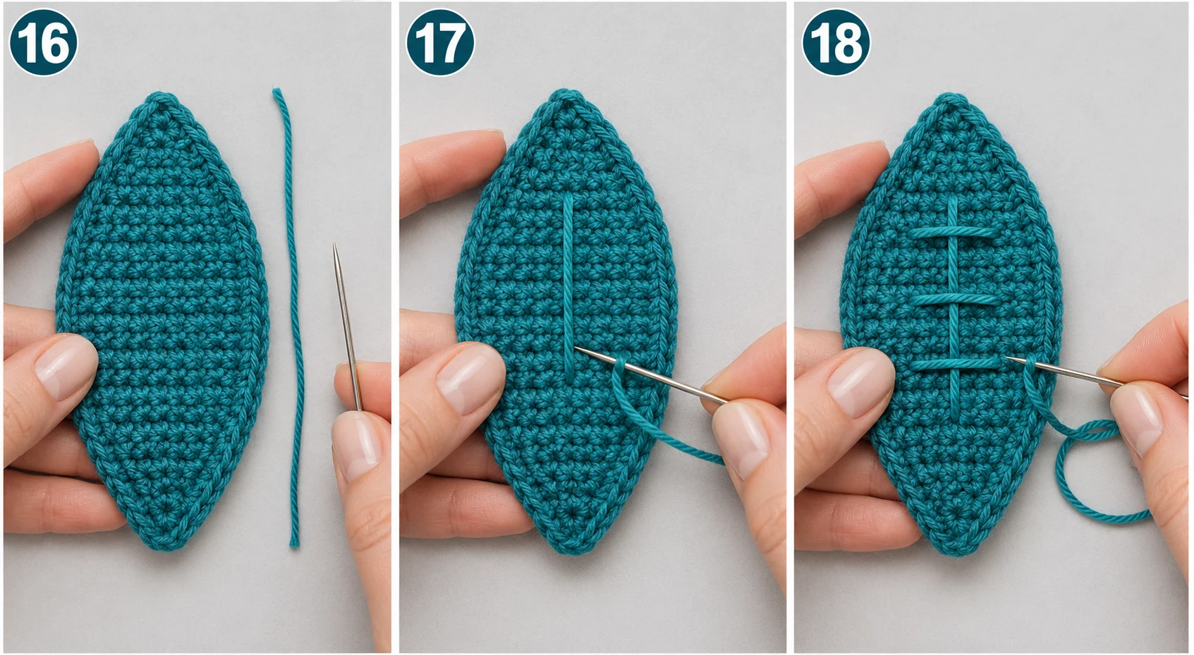 Steps 16–18 — crochet football applique patterns free