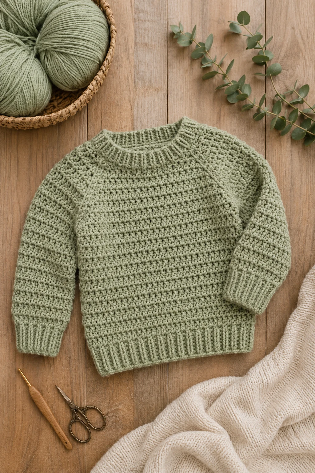 Classic Crochet for Baby Boy Sweater in Sage Green — crochet for baby boy style outfit