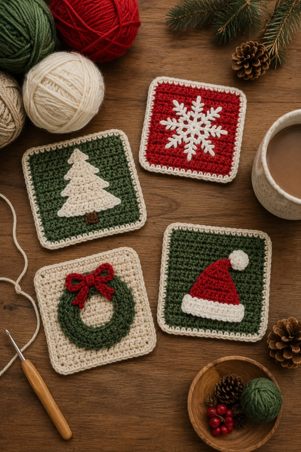 Crochet Gift Ideas for Friends Christmas: Festive Mug Rug Set — crochet gift ideas for friends style outfit