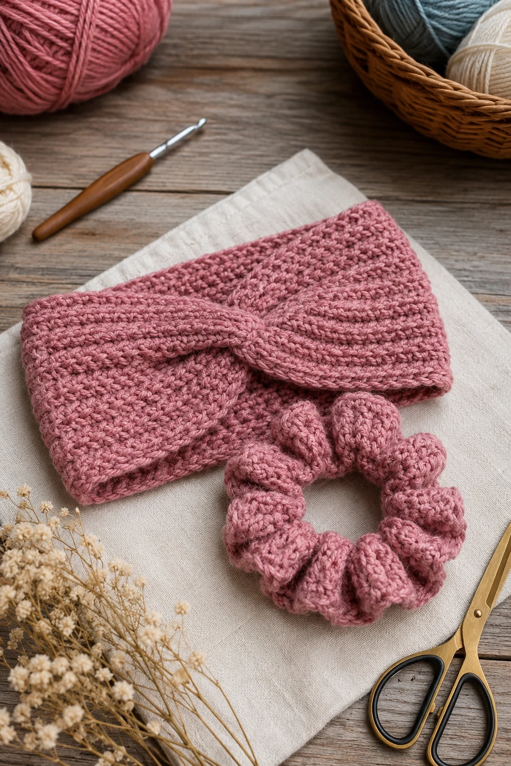 Crochet Gift Ideas for Friends Easy: Headband and Scrunchie Combo — crochet gift ideas for friends style outfit