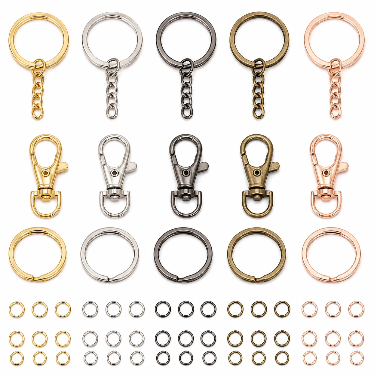 CooBigo Keychain Hardware Kit with Split Rings and Lobster Clasps