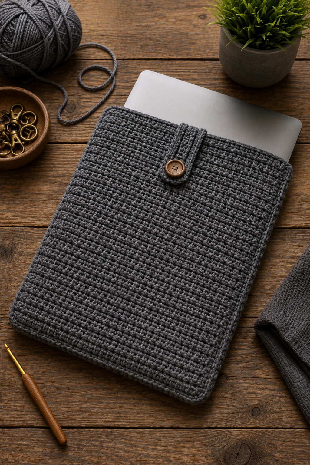 Crochet Gift Ideas for Men: Classic Laptop Sleeve — crochet gift ideas for men style outfit, worn by a stylish man