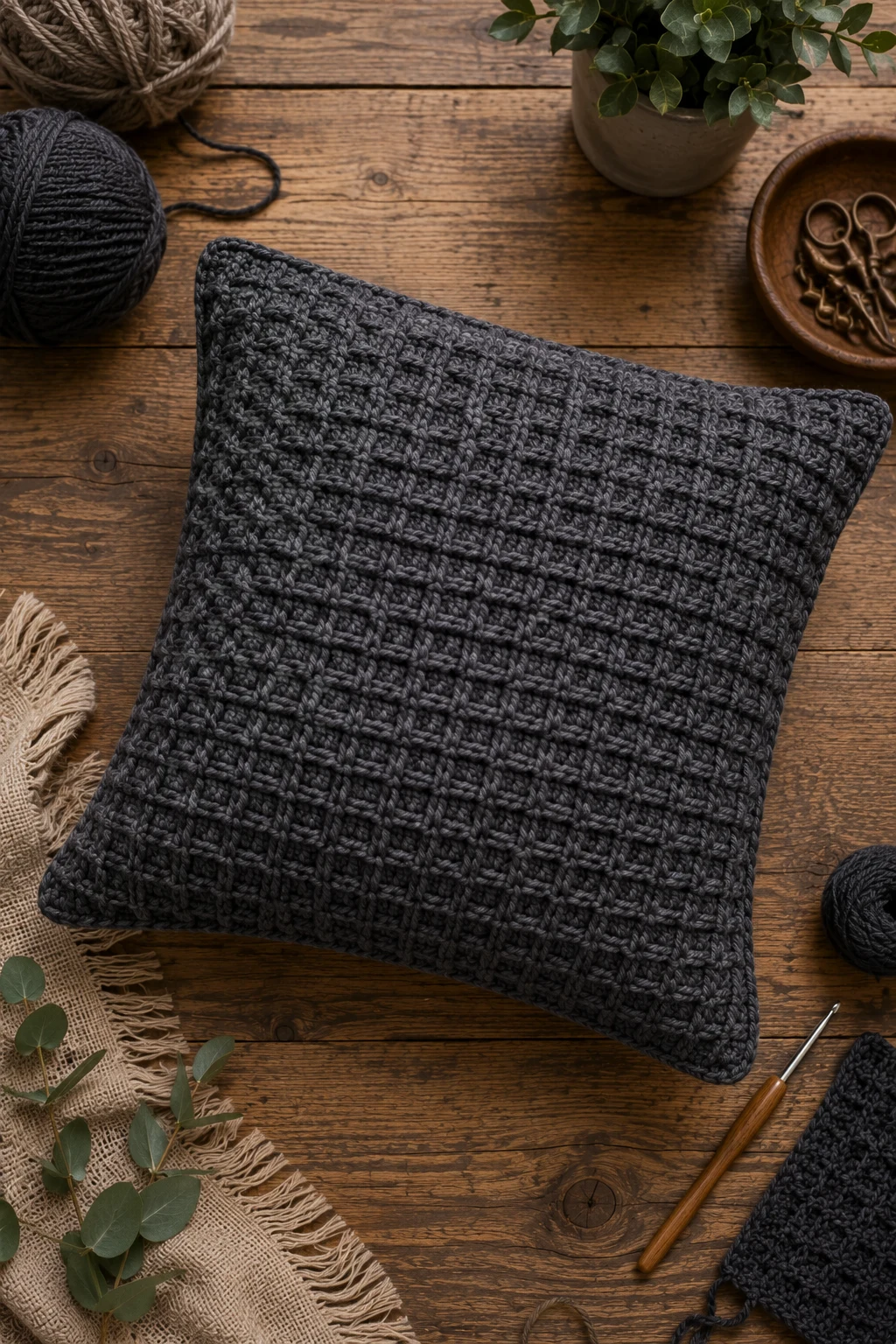 Textured Throw Pillow Cover — crochet gift ideas for men style outfit, worn by a stylish man