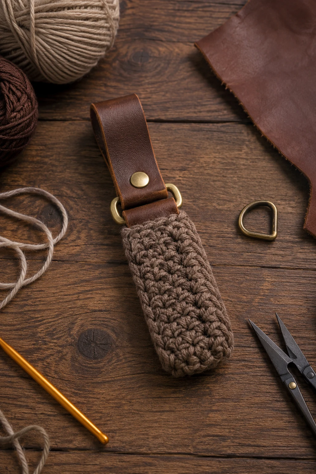 Leather-Look Crochet Key Fob — crochet gift ideas for men style outfit, worn by a stylish man