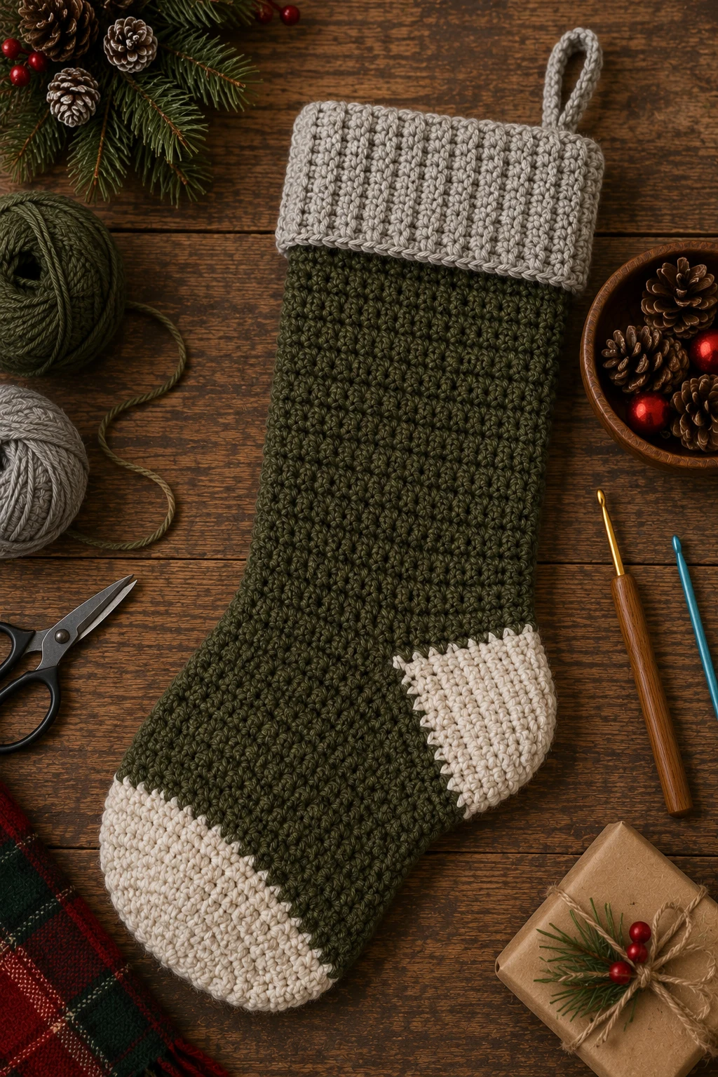 Personalized Crochet Christmas Stocking — crochet gift ideas for men style outfit, worn by a stylish man