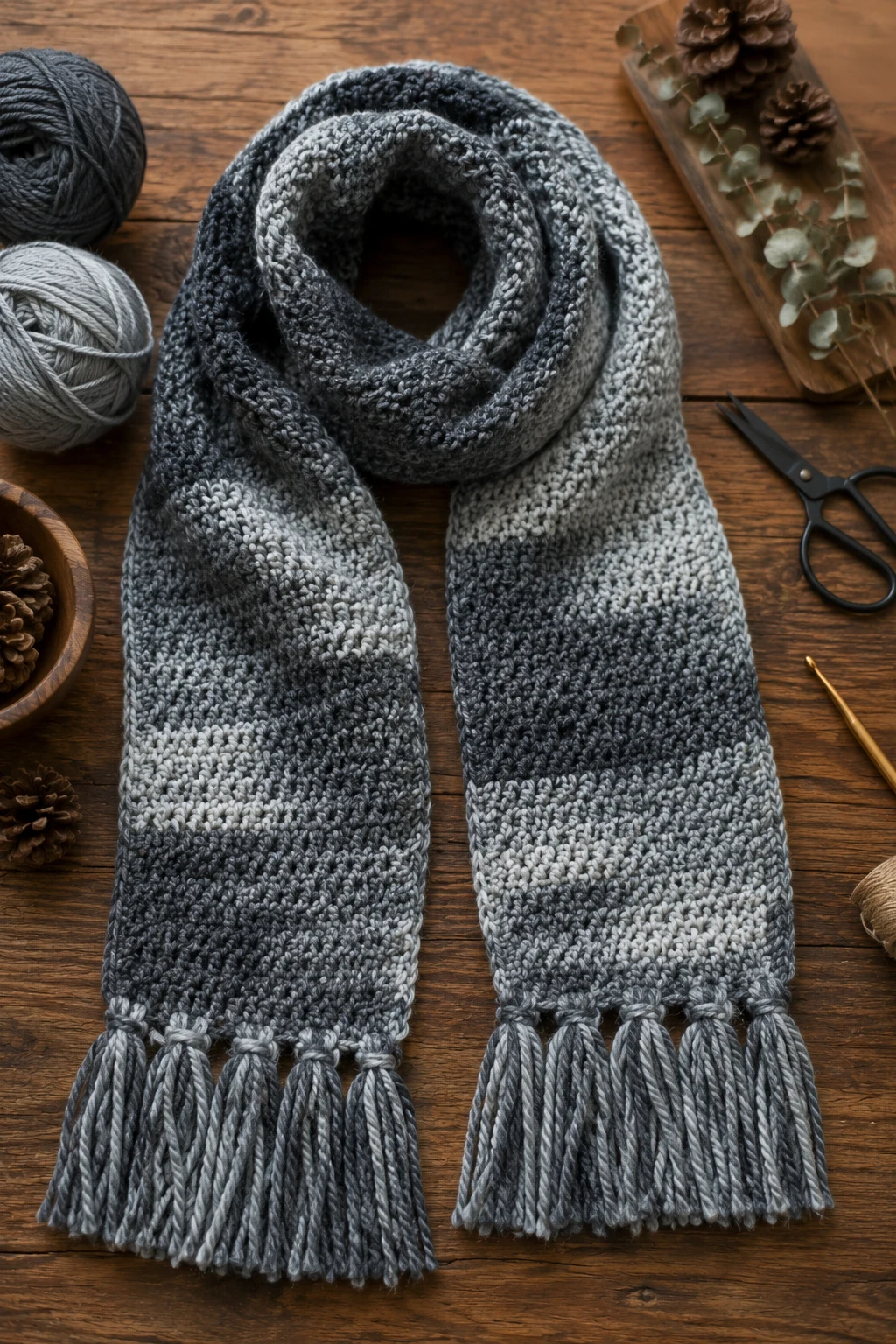 Textured Winter Scarf — crochet gift ideas for men style outfit, worn by a stylish man