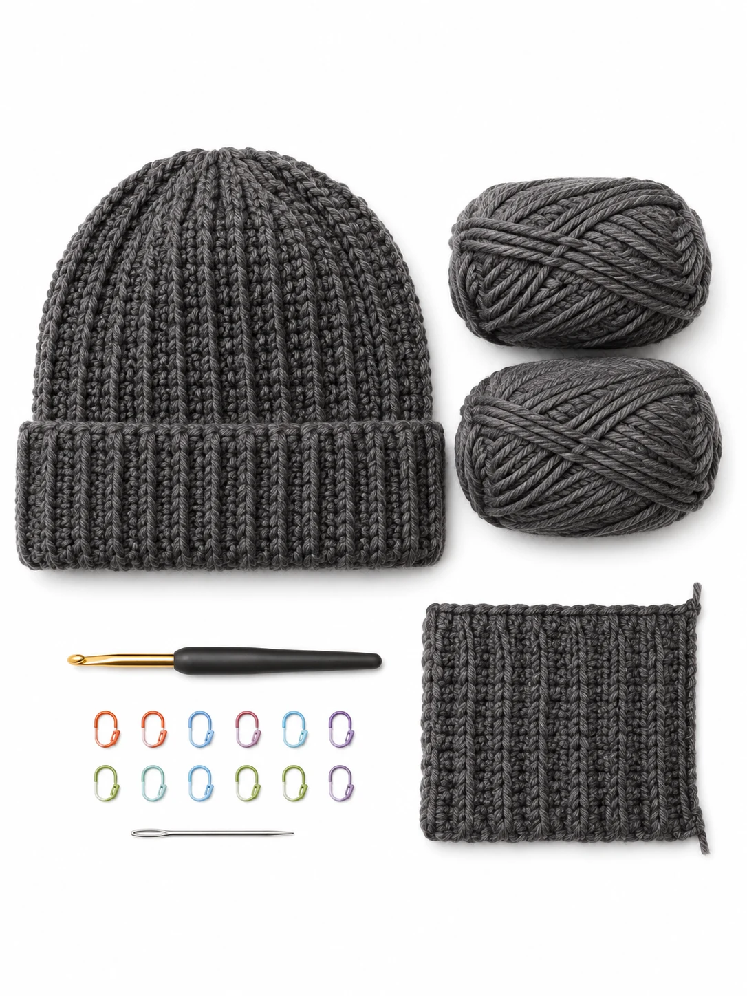 Ribbed Crochet Beanie Pattern Kit for Adults