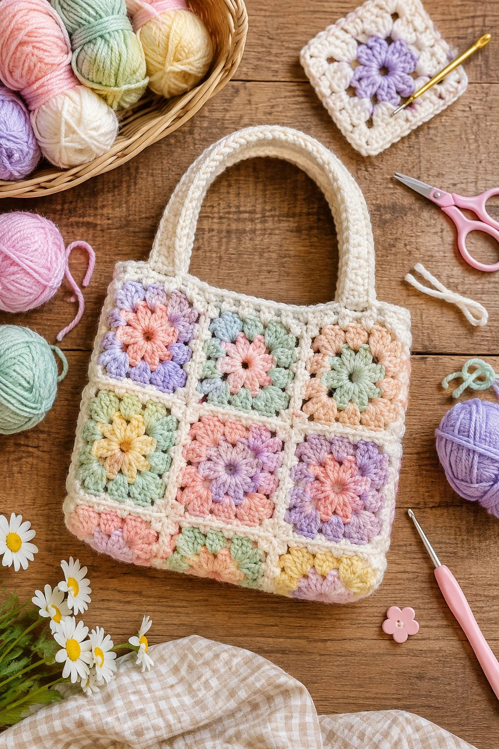Pastel Mini Crochet Granny Square Bag — crochet granny square bag style outfit