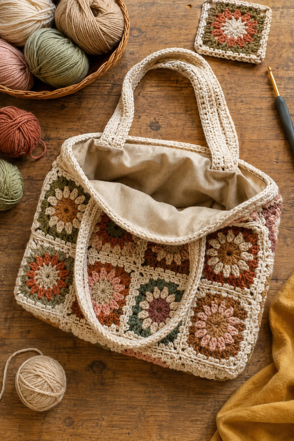 Crochet Granny Square Bag With Lining — crochet granny square bag style outfit