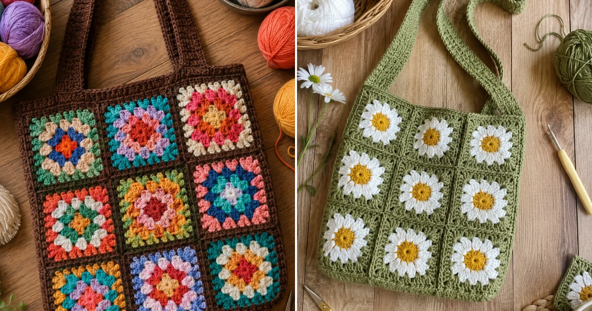 Crochet granny square bag: 10 Gorgeous DIY Ideas for crochet granny square bag