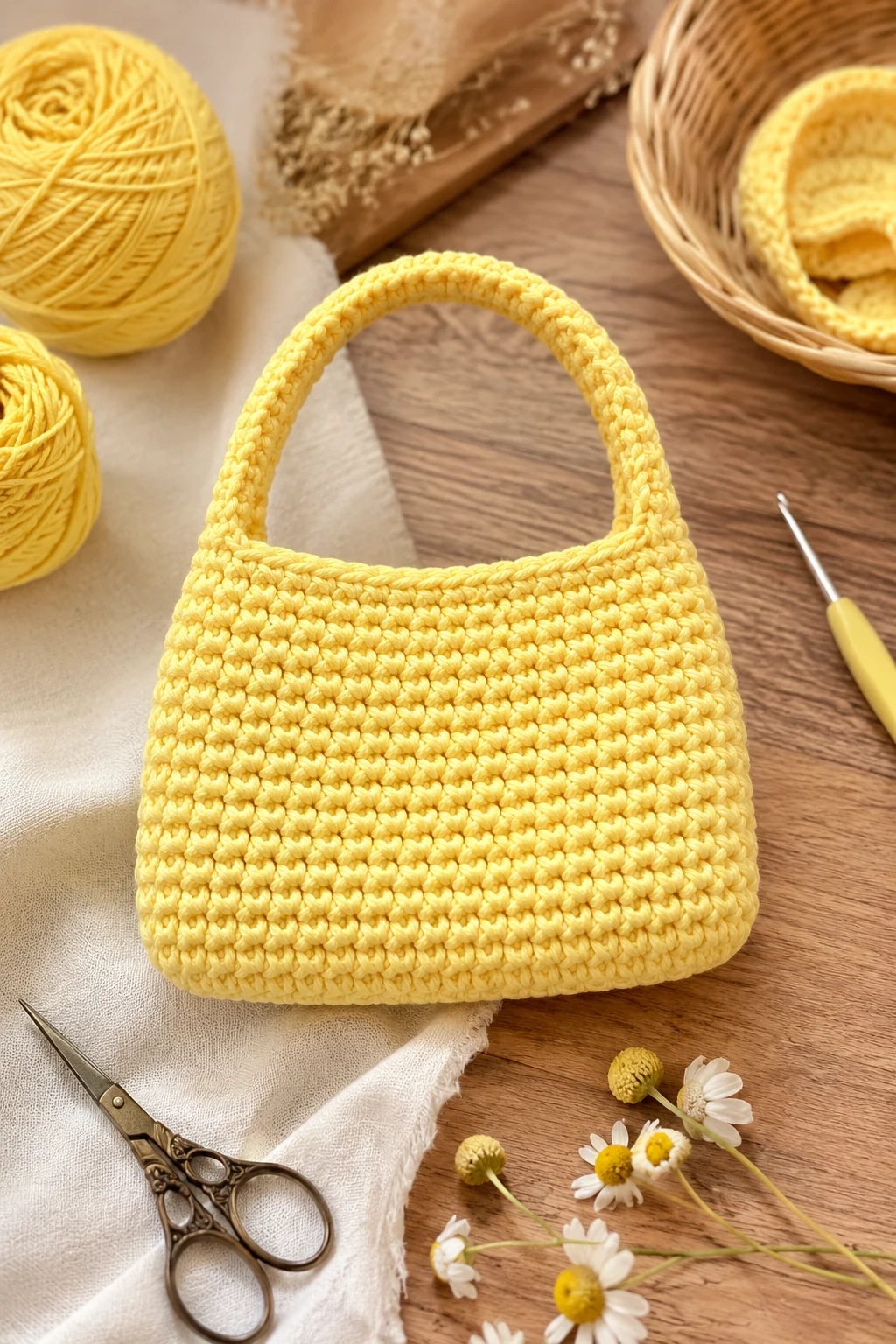 Lemon Yellow Mini Crochet Hand Bag — crochet hand bag style outfit