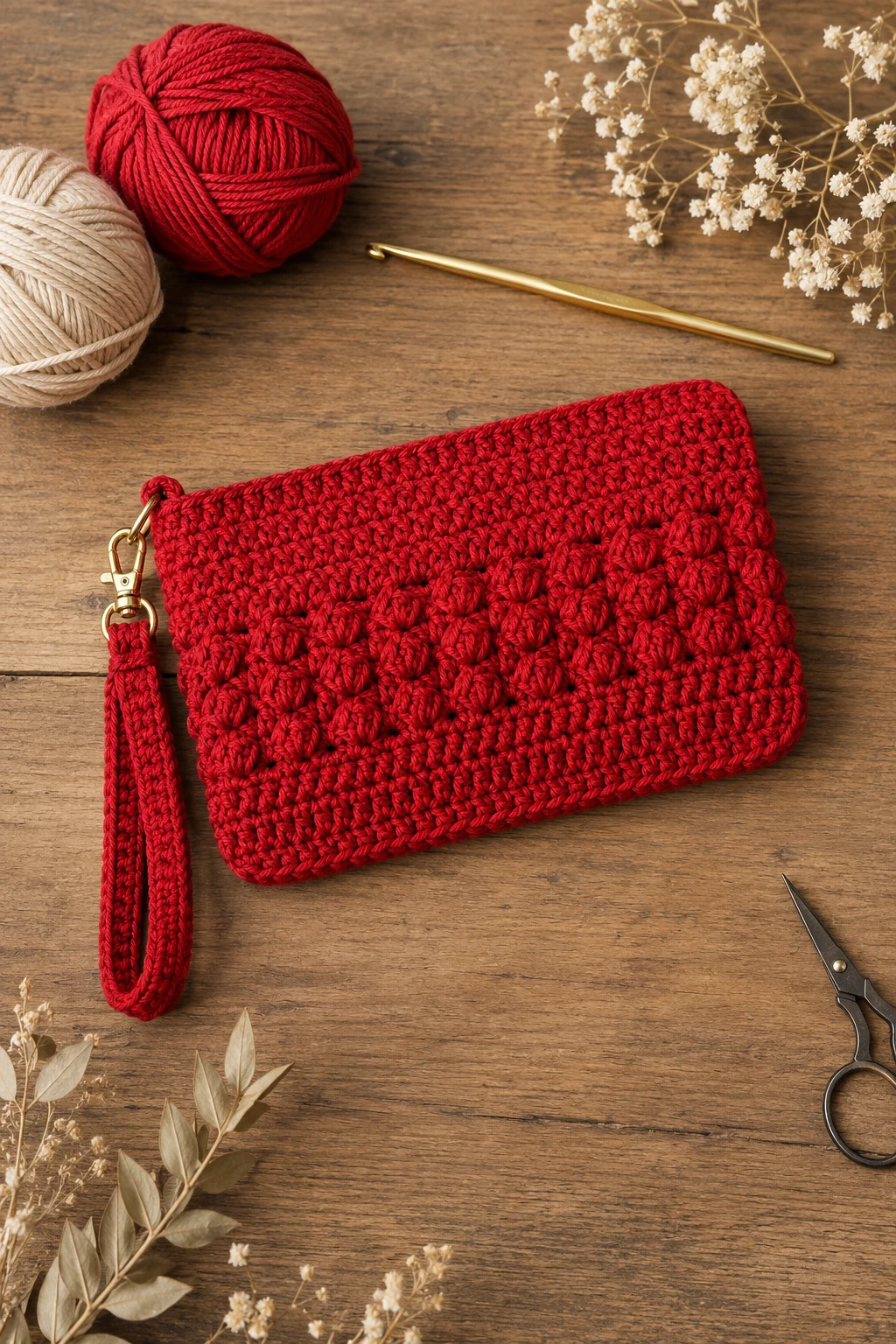 Red Crochet Wristlet — crochet hand bag style outfit