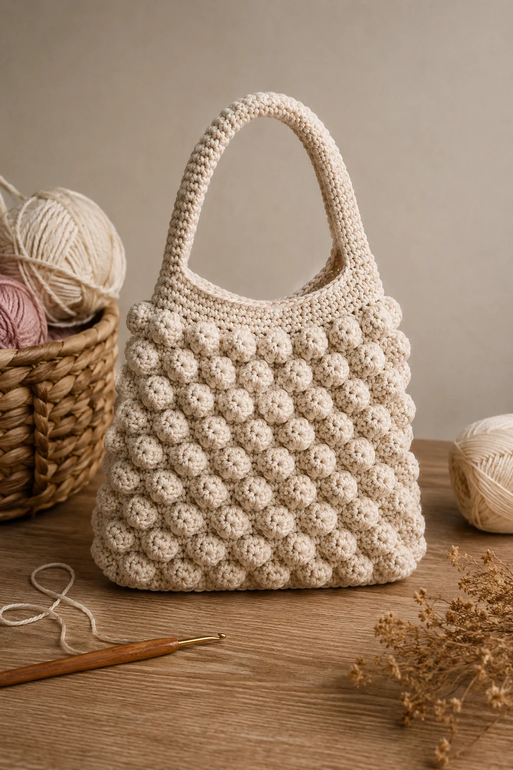 Textured Bobble Hand Bag — crochet hand bag style outfit