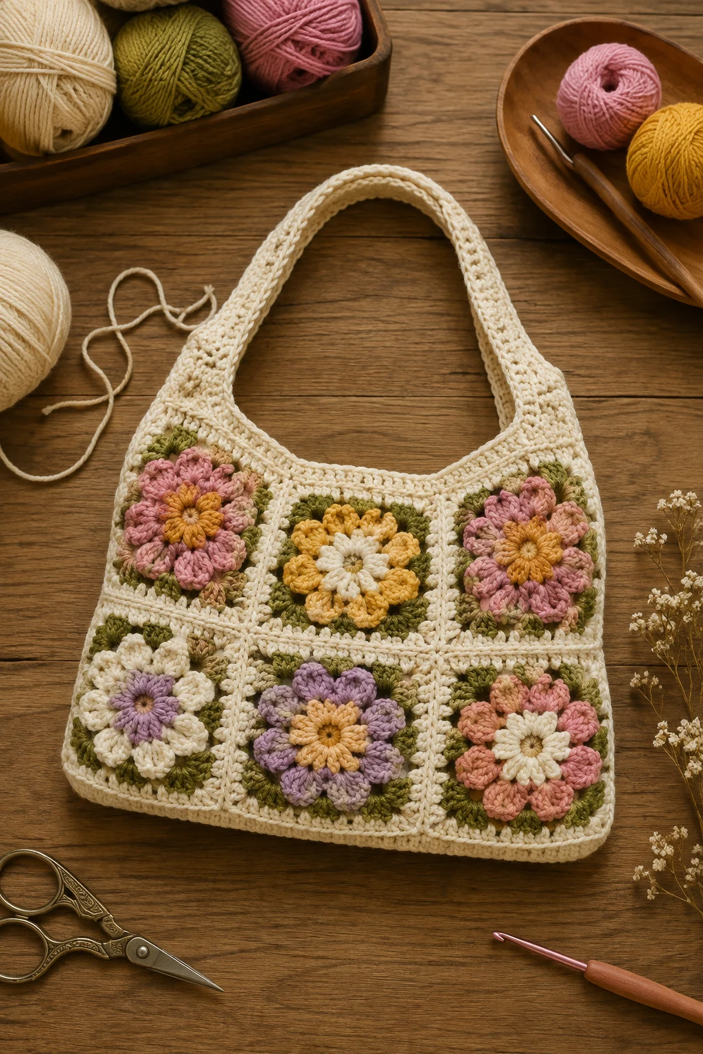 Flower Granny-Square Hand Bag — crochet hand bag style outfit