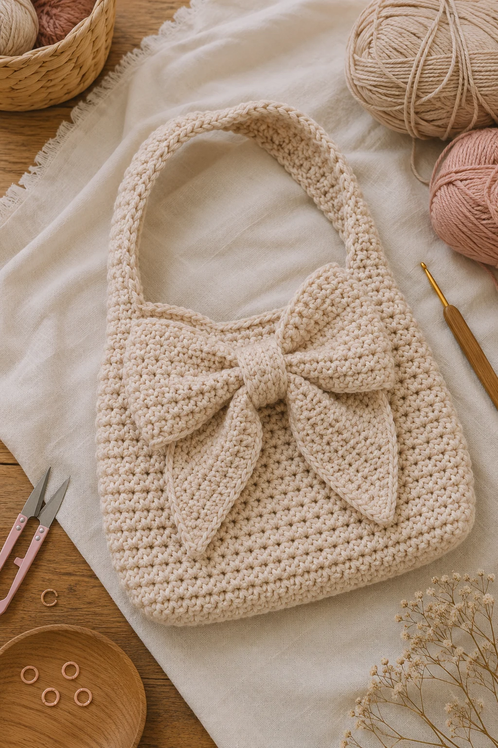 Bow-Detail Crochet Handbag — crochet hand bag style outfit