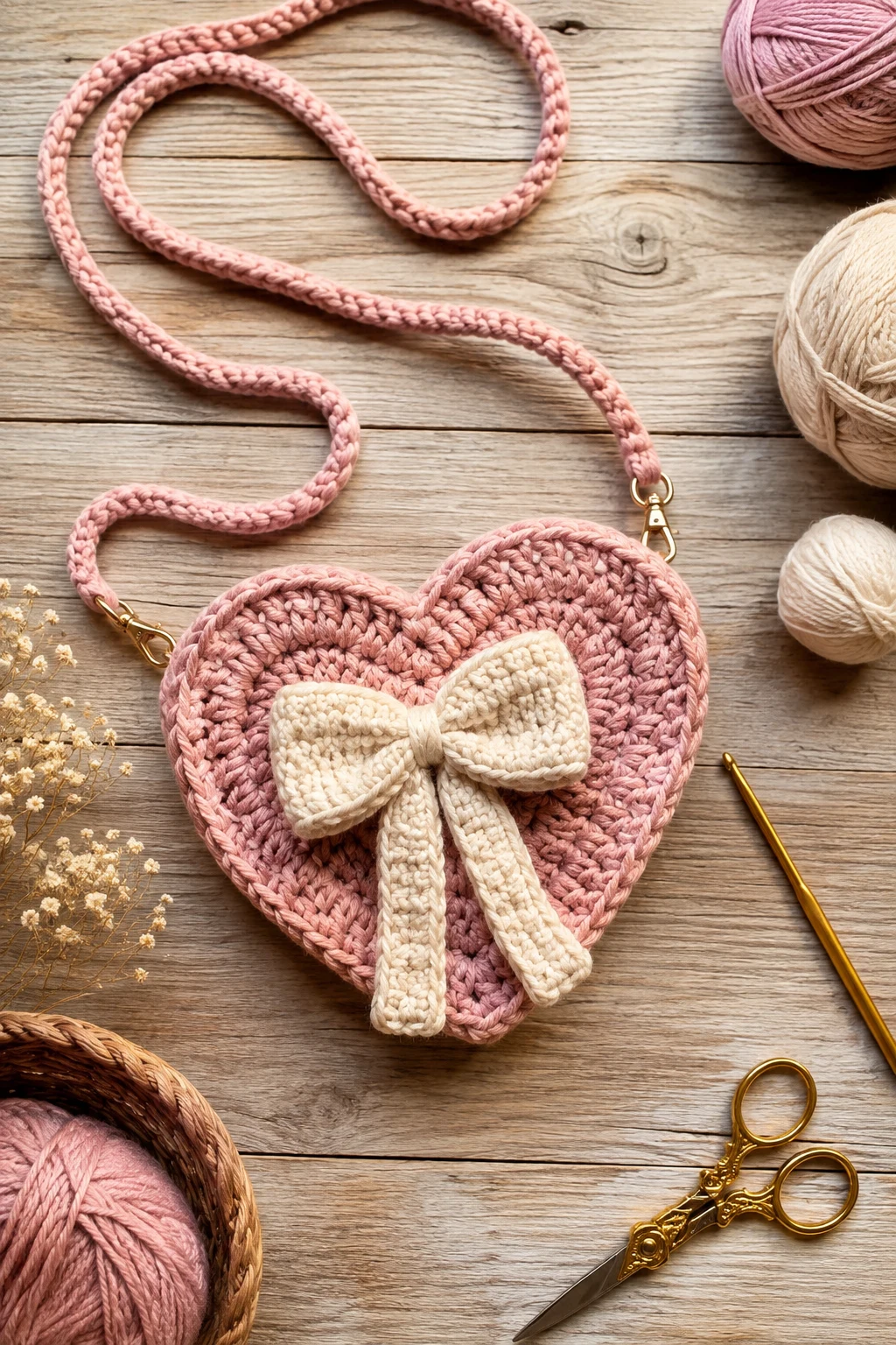 Crochet Heart Bag With a Bow — crochet heart bag style outfit