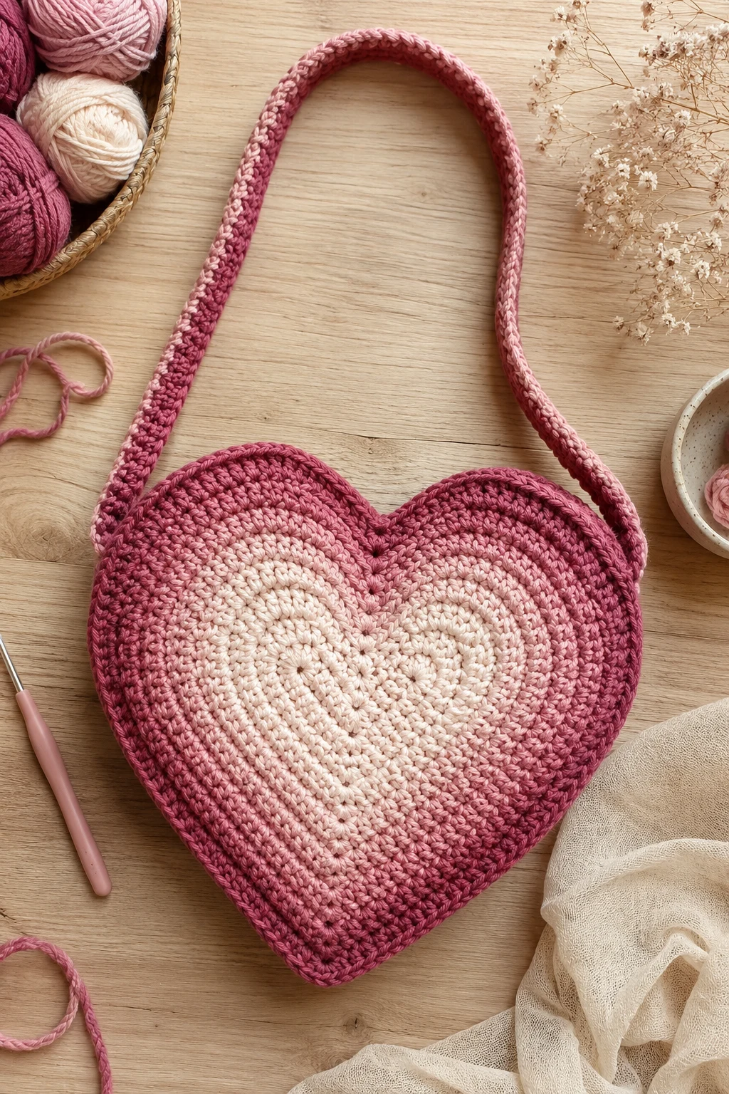 Ombre Crochet Heart Bag — crochet heart bag style outfit