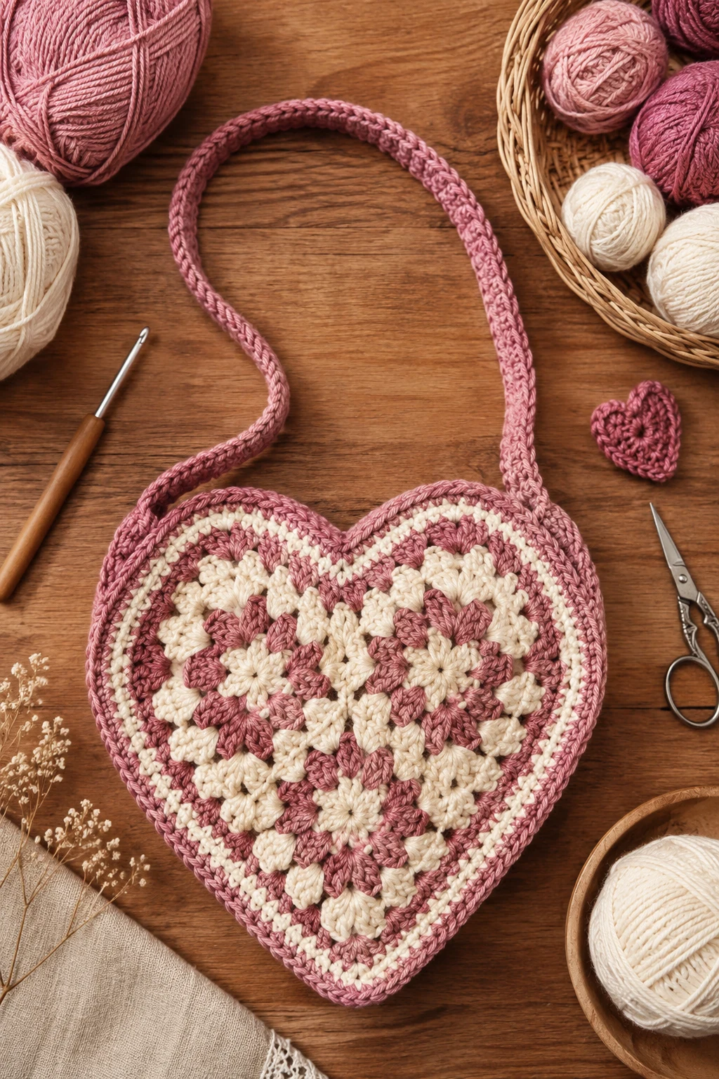Crochet Heart Bag With a Granny Square Twist — crochet heart bag style outfit