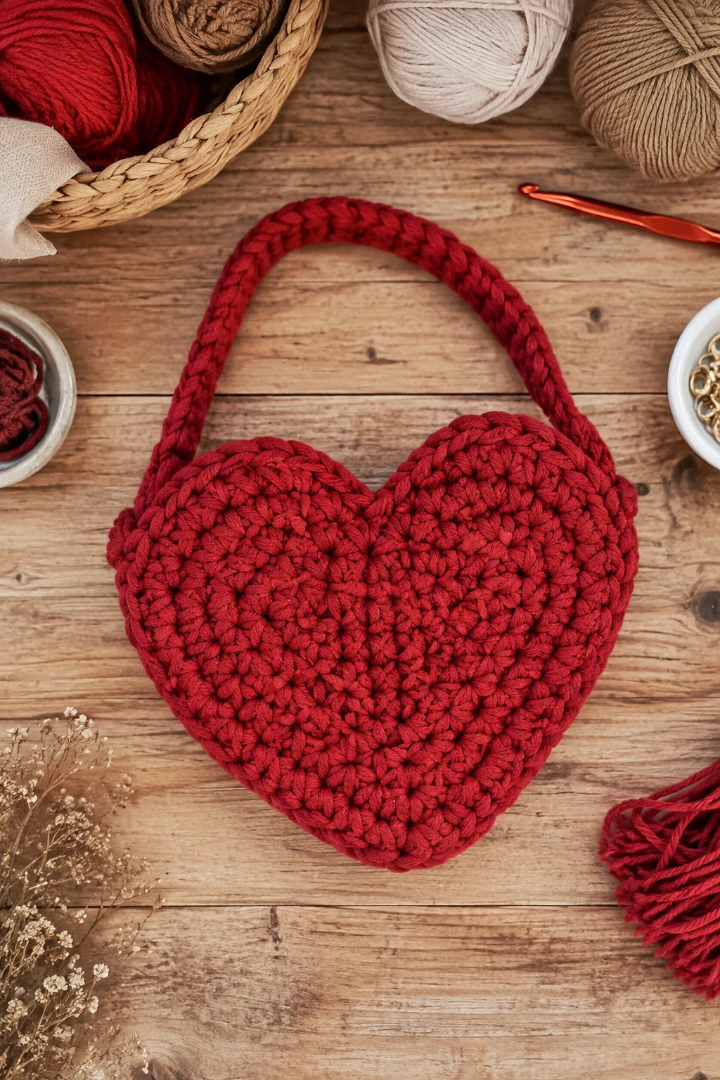 Chunky Crochet Heart Bag — crochet heart bag style outfit