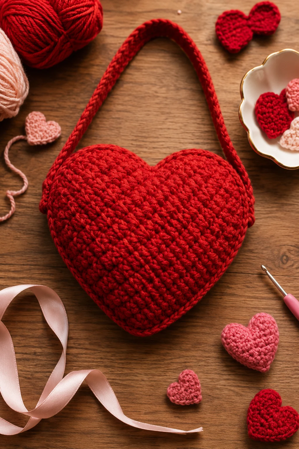 Valentine’s Day Crochet Heart Bag — crochet heart bag style outfit