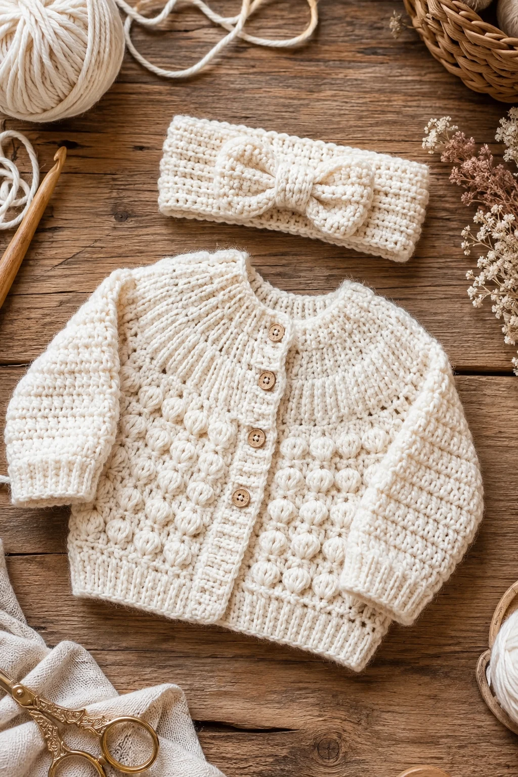Matching Baby Sweater and Headband Set — crochet ideas for baby style outfit