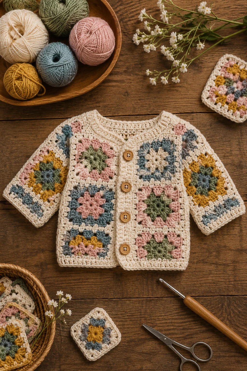 Mini Granny Square Cardigan — crochet ideas for baby style outfit