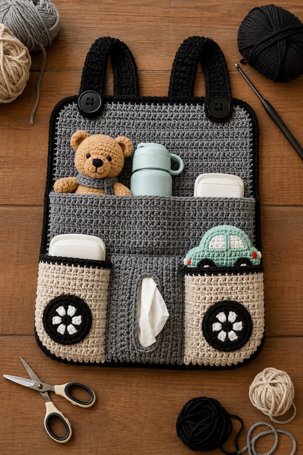 Crochet Car Headrest Organizer — crochet ideas for car style outfit
