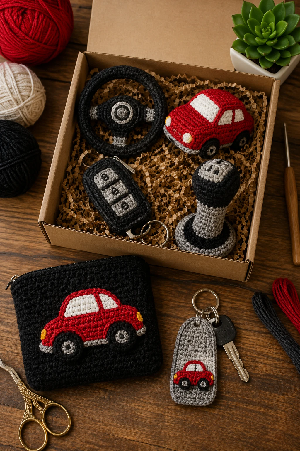 Crochet Car Lover Gift Set — crochet ideas for car style outfit