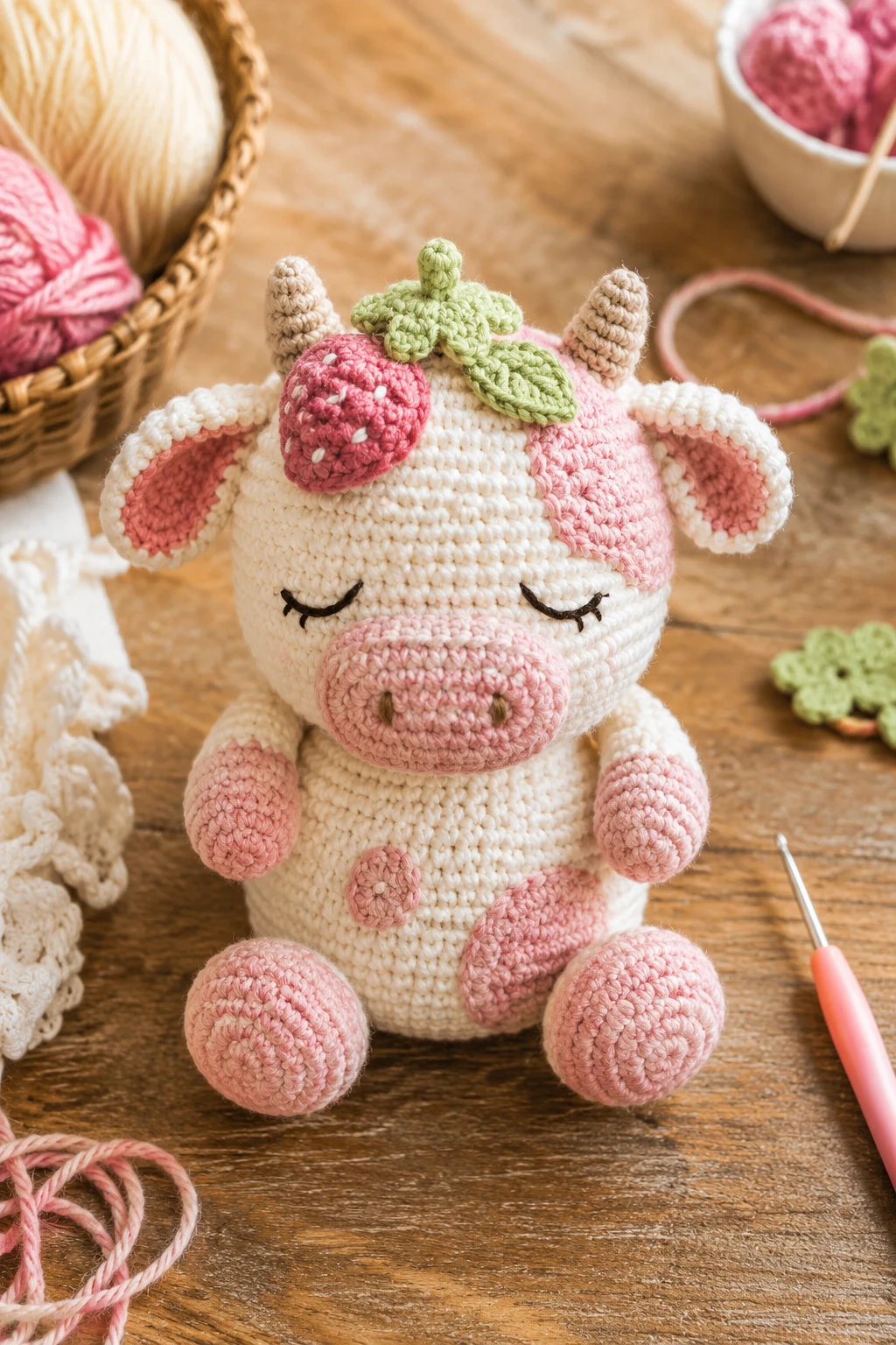 Sleepy Strawberry Cow — crochet ideas plushies style outfit