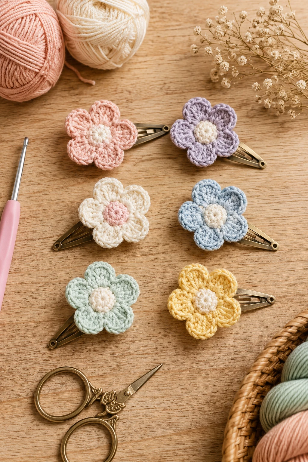 Mini Flower Hair Clips — crochet ideas small projects style outfit