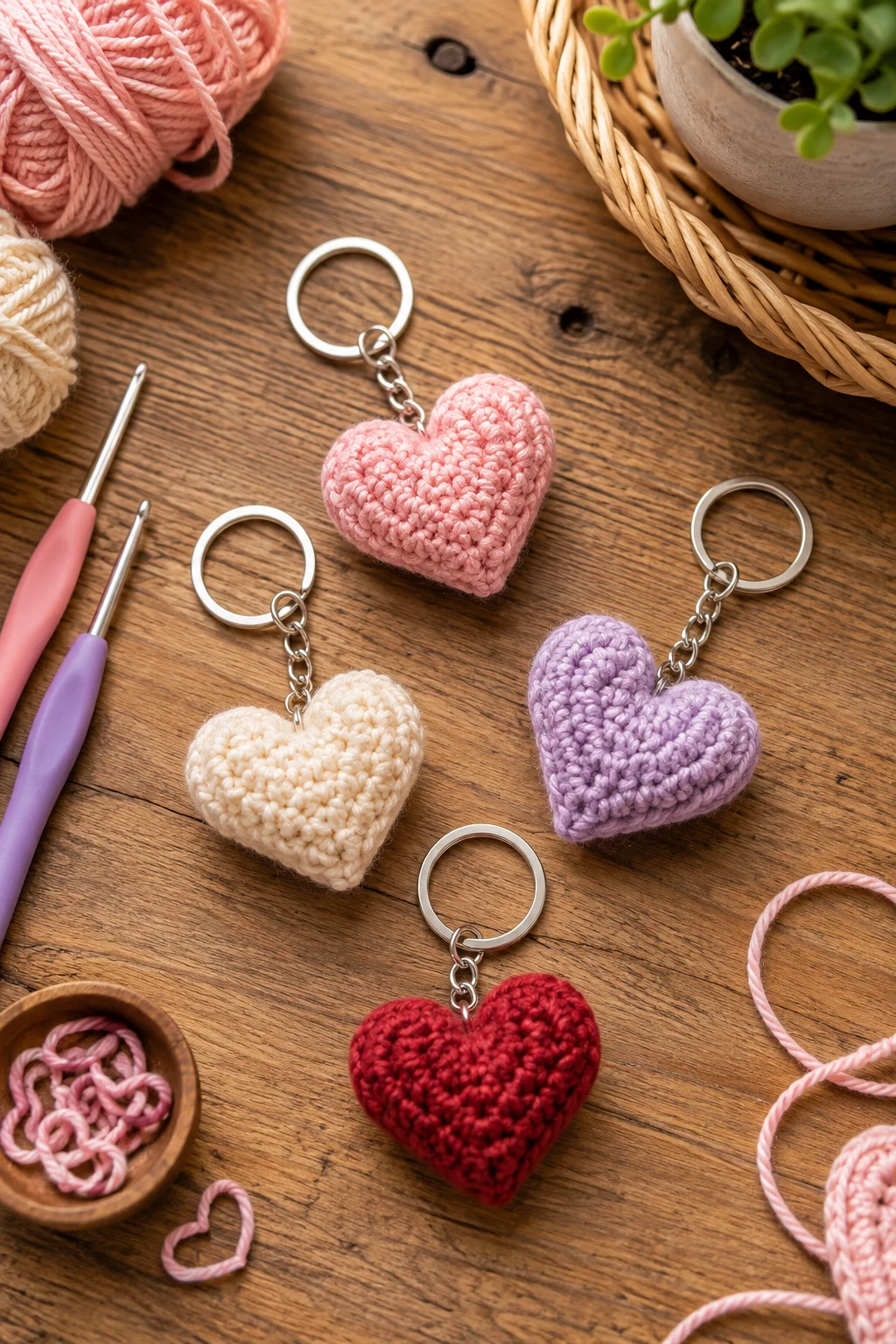 Mini Heart Keychain — crochet ideas small projects style outfit
