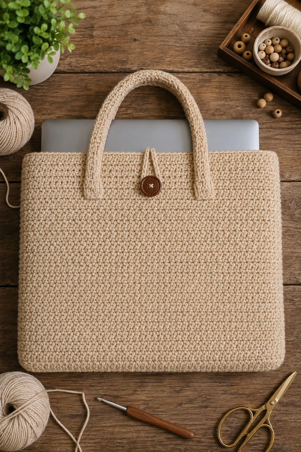 Classic Oatmeal Office Tote — crochet laptop bag style outfit