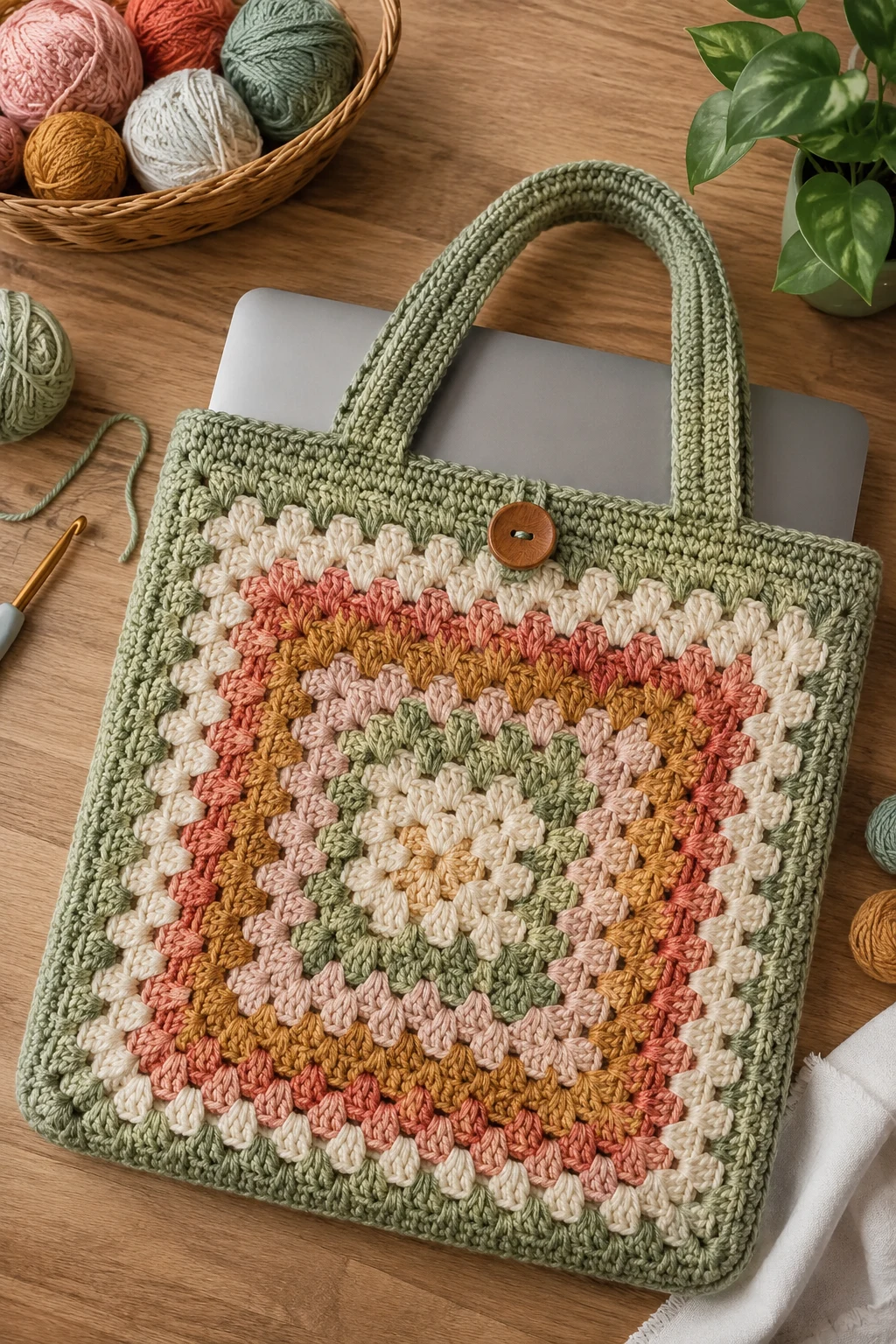 Oversized Granny Stripe — crochet laptop bag style outfit