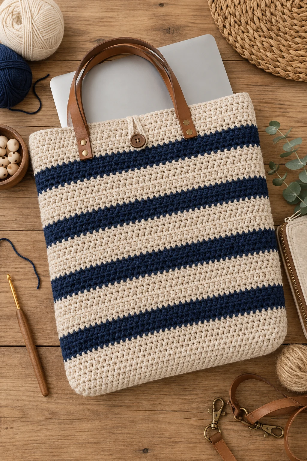 Striped Weekend Version — crochet laptop bag style outfit