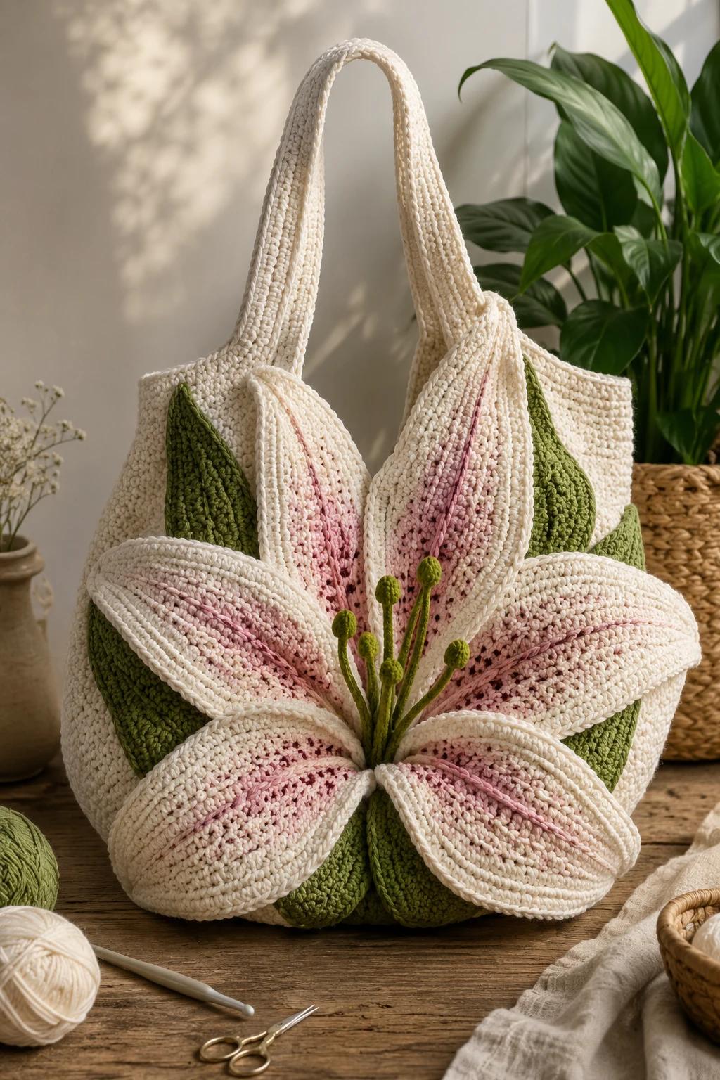 Oversized Lily Statement Bag — crochet lily bag style outfit