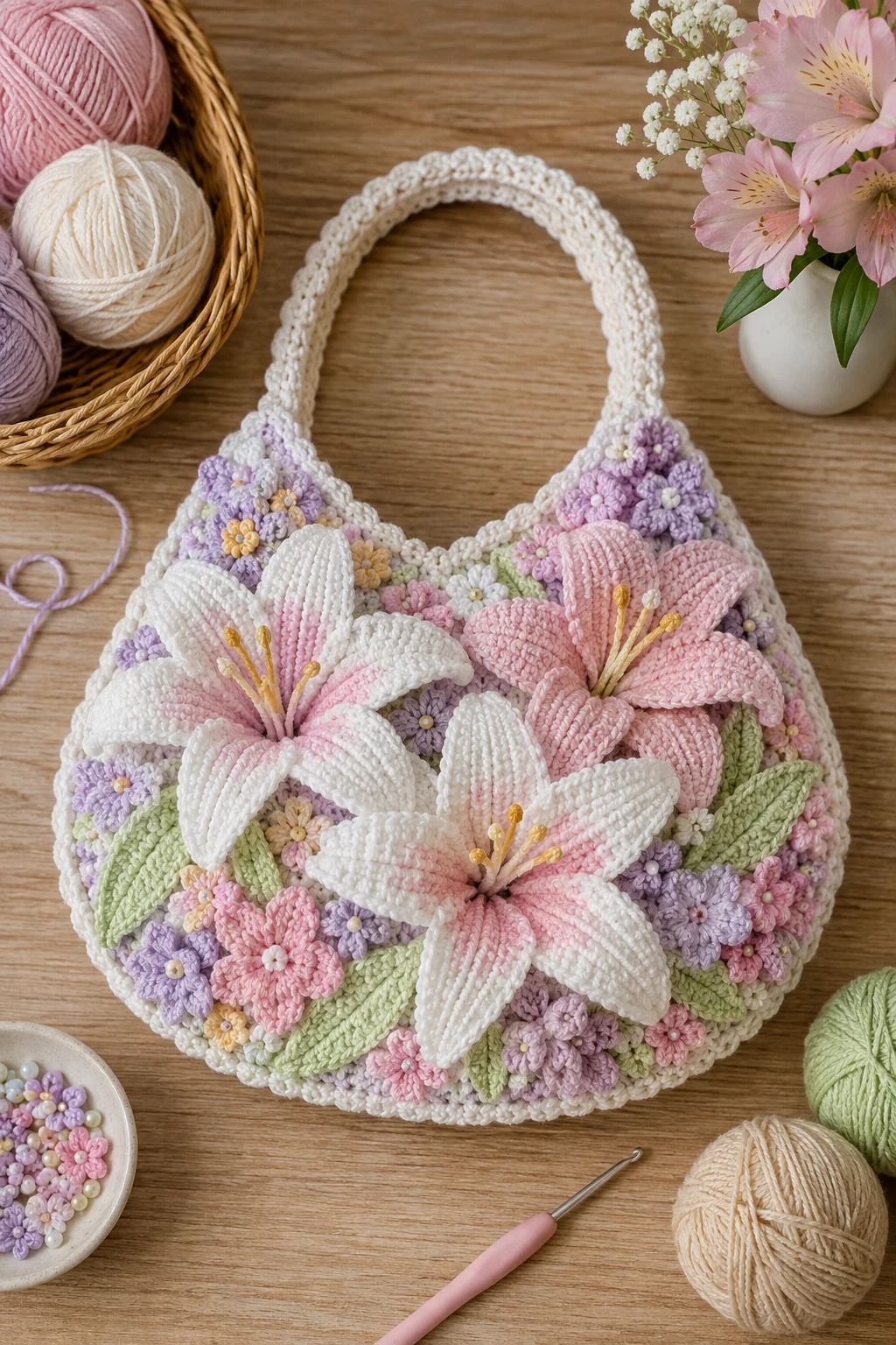 Pastel Spring Lily Bag — crochet lily bag style outfit