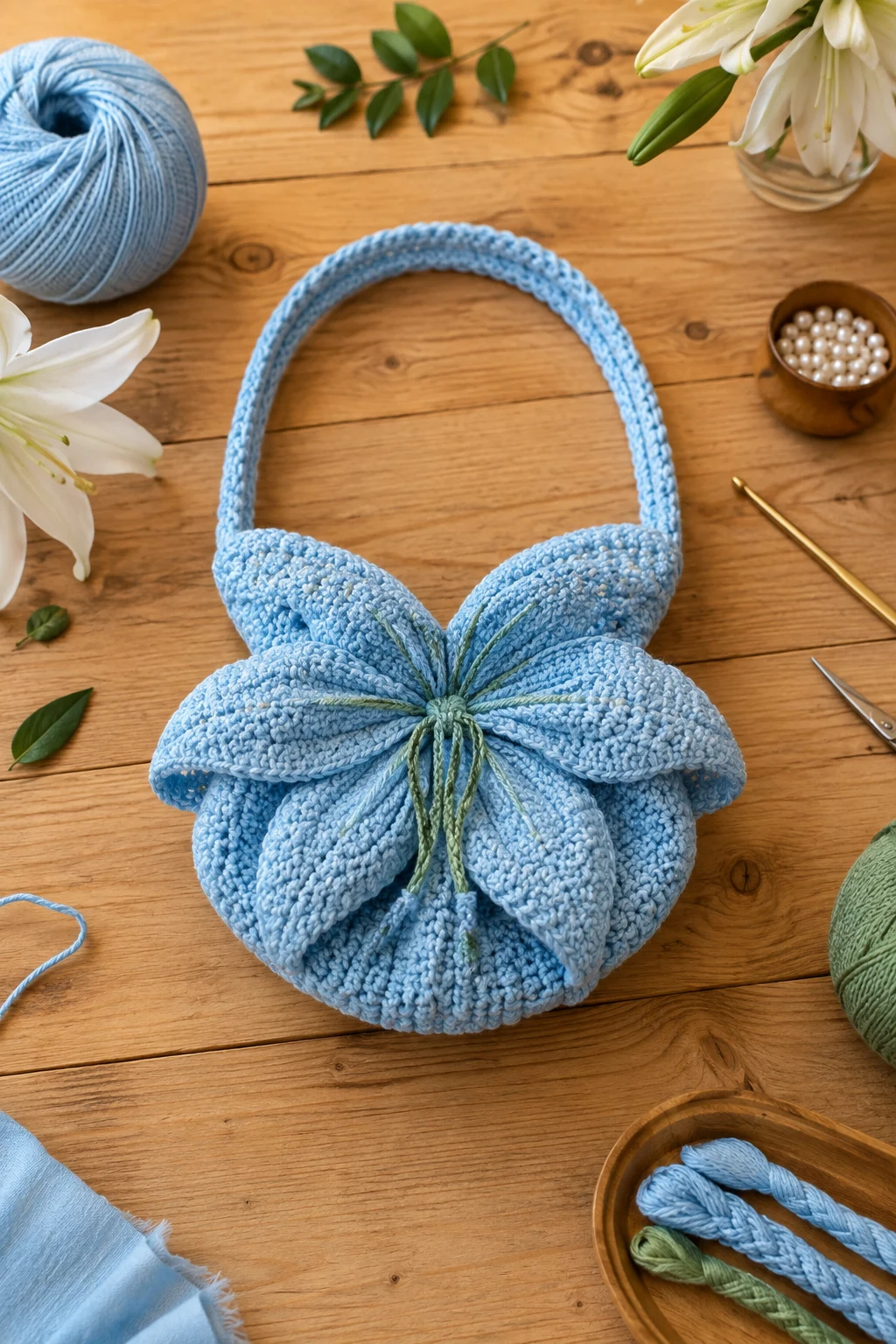 Crochet Lily Bag in Powder Blue — crochet lily bag style outfit