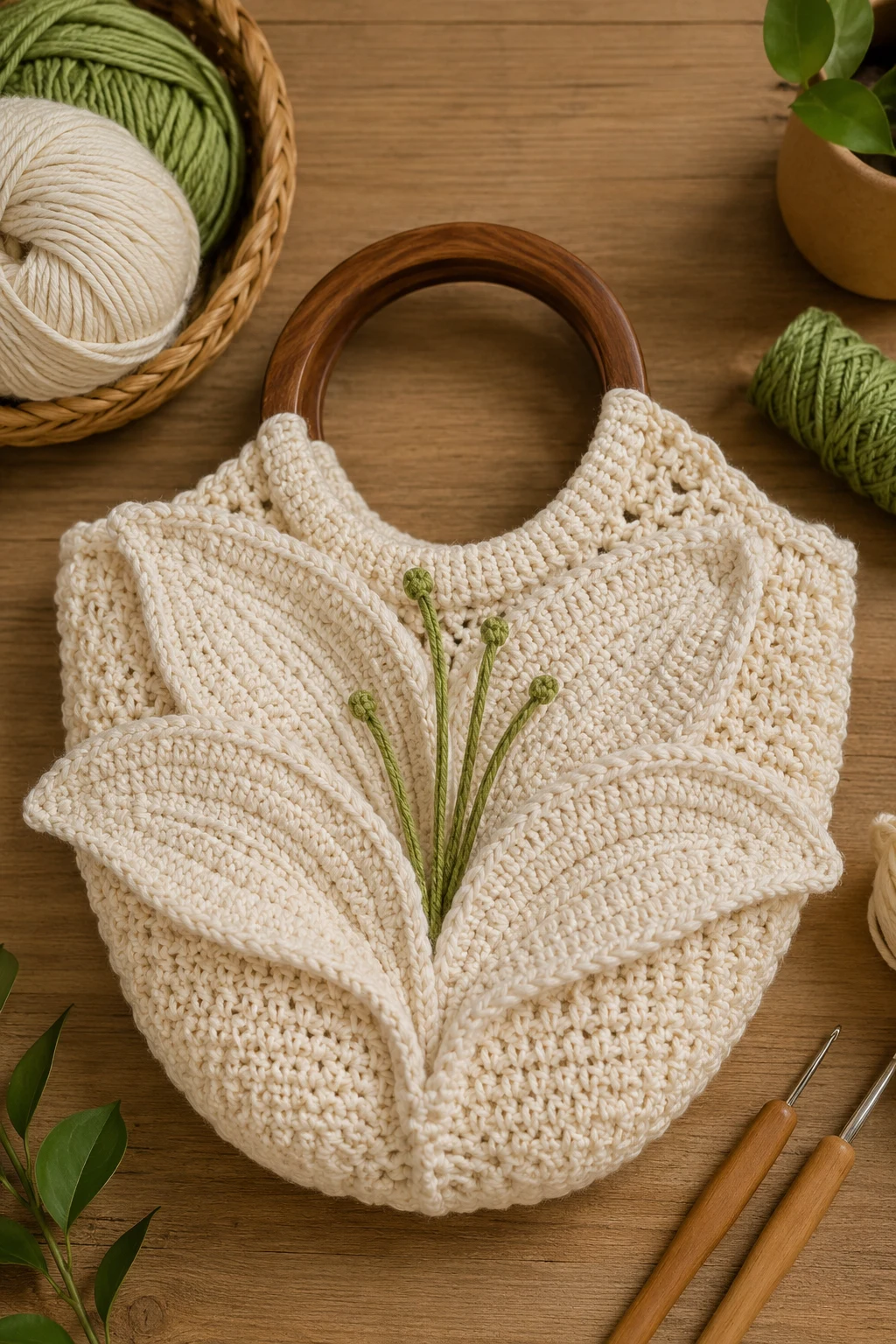 Lily Bag With a Wooden Handle — crochet lily bag style outfit