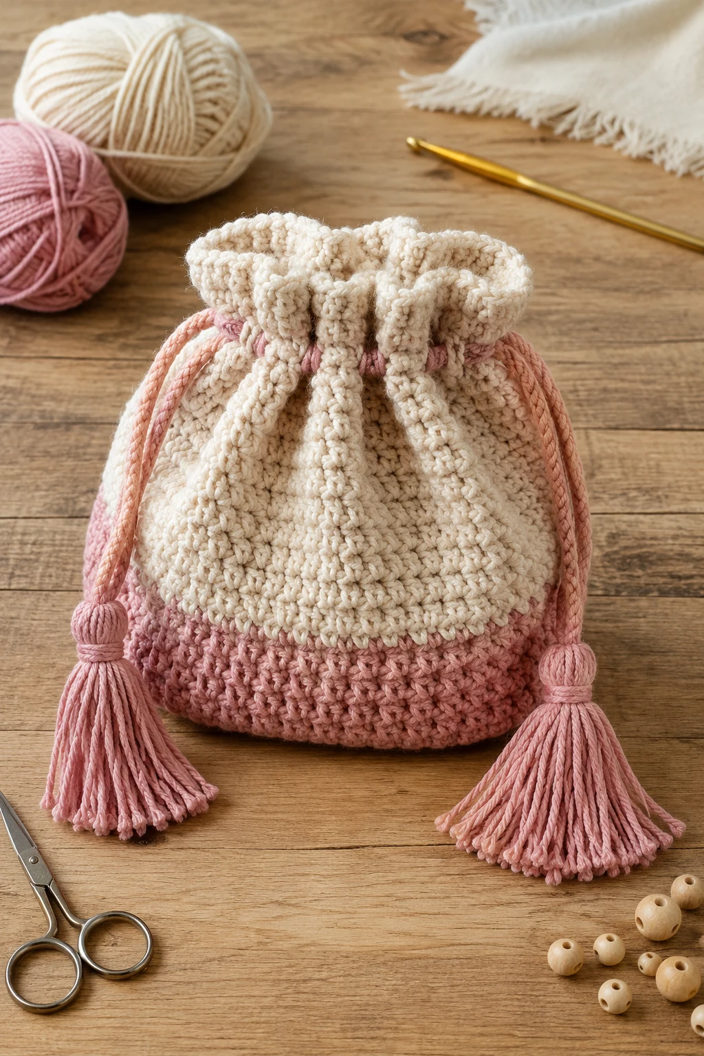 Crochet Makeup Bag Pattern Drawstring With Tassels — crochet makeup bag style outfit