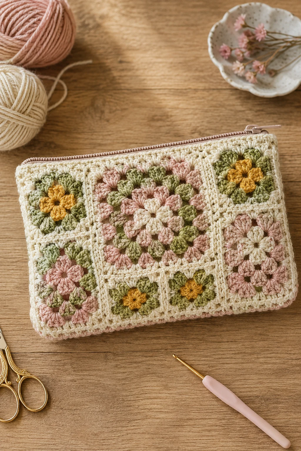 Crochet Makeup Bag Granny Square Style — crochet makeup bag style outfit