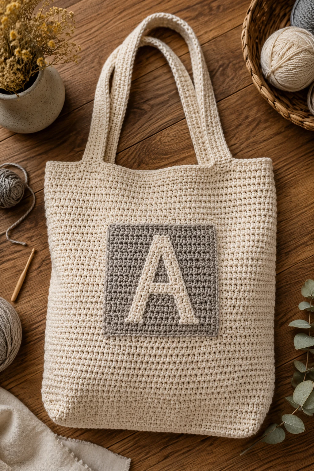 Personalized Initials Crochet Tote — crochet market bag style outfit