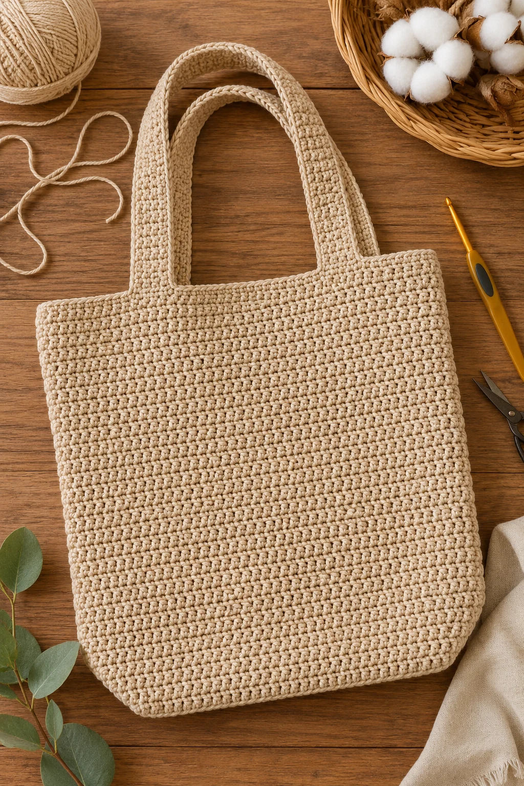 Beginner-Friendly Solid Cotton Tote — crochet market bag style outfit