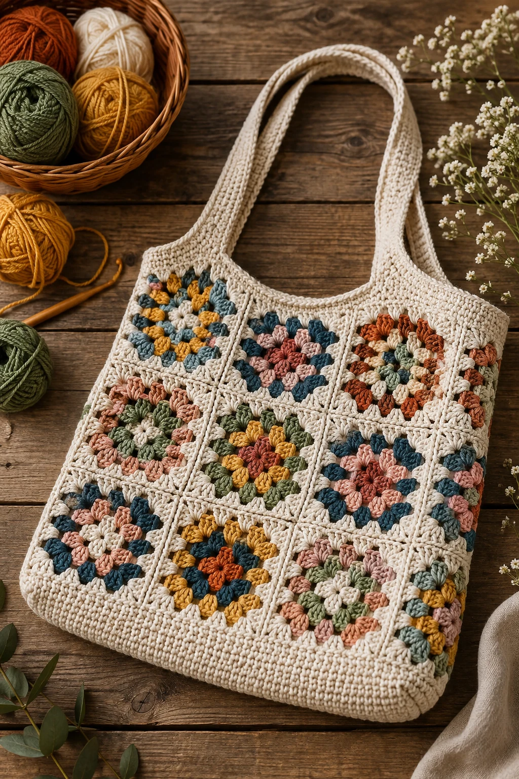 Granny Square Crochet Market Bag — crochet market bag style outfit