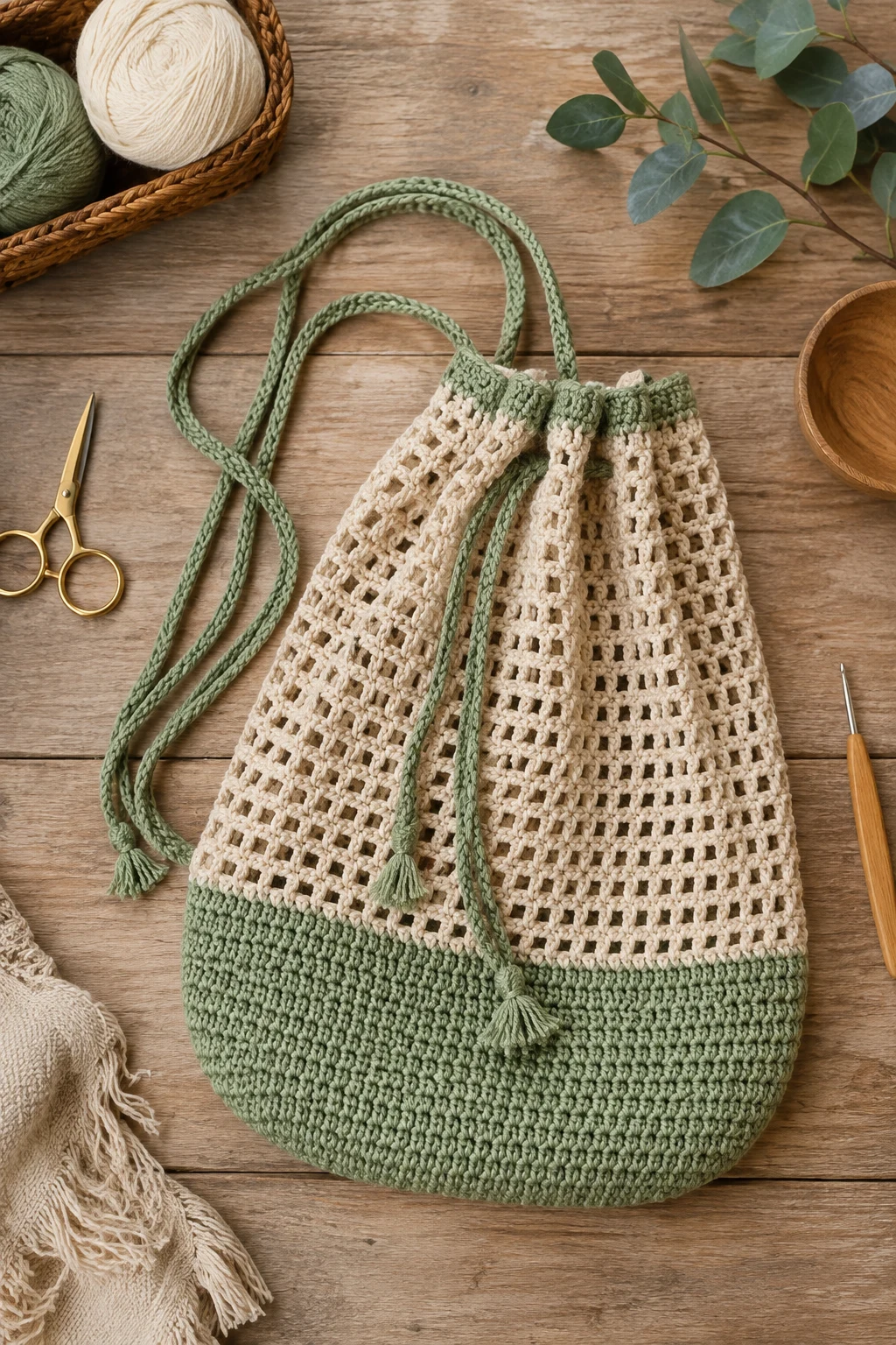 Drawstring Crochet Mesh Bag — crochet mesh bag style outfit