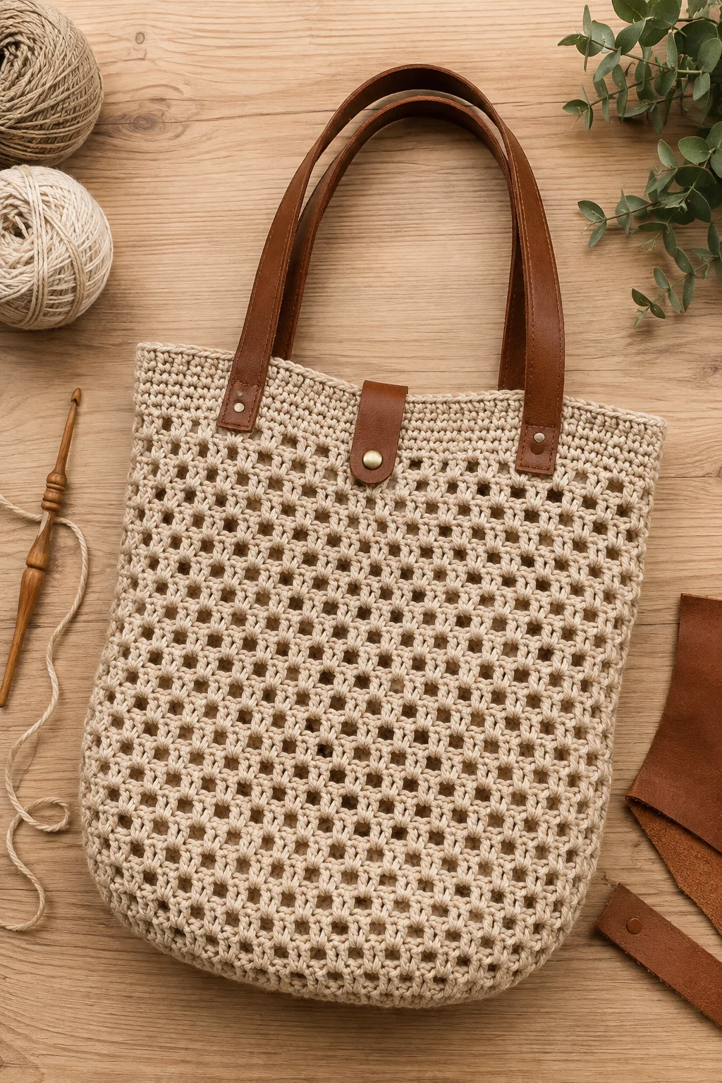 Crochet Mesh Bag With Leather Details — crochet mesh bag style outfit