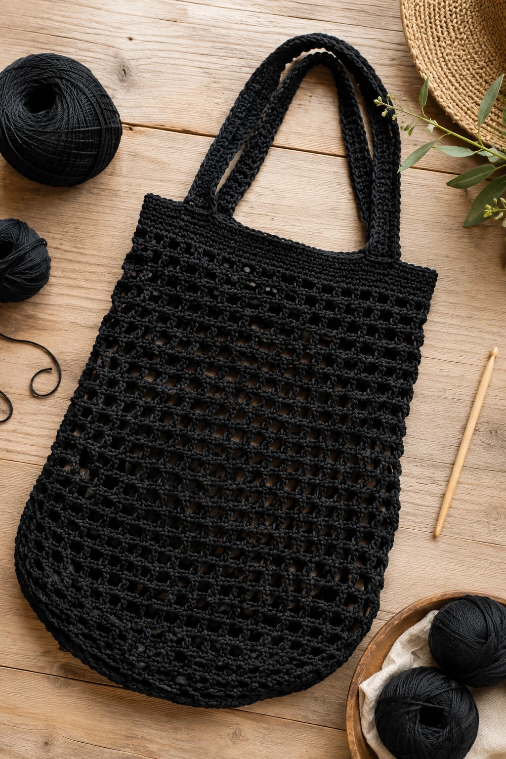 Monochrome Black Mesh Bag — crochet mesh bag style outfit